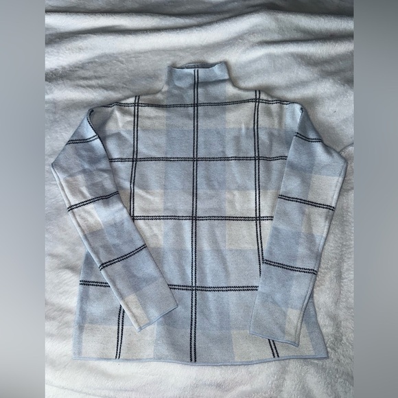 Rachel Zoe Gray and Blue Turtle Neck Sweater with Grid Design - Picture 1 of 4